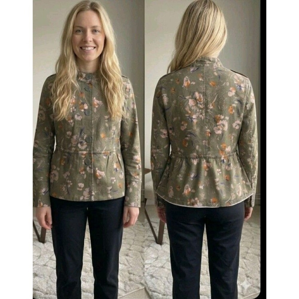 Motto Jacket Size S Button Green Floral Cotton/Rayon